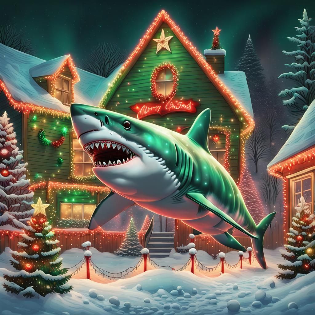 Festive Christmas Shark in Winter Wonderland