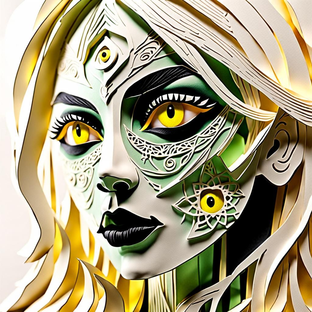 Pale Female Face in Kirigami Technique