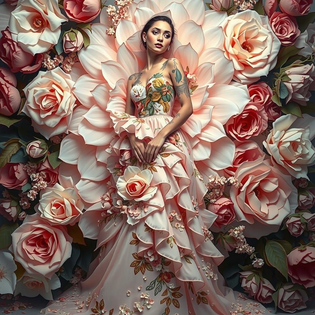 Exquisite Floral Goddess in Haute Couture Attire