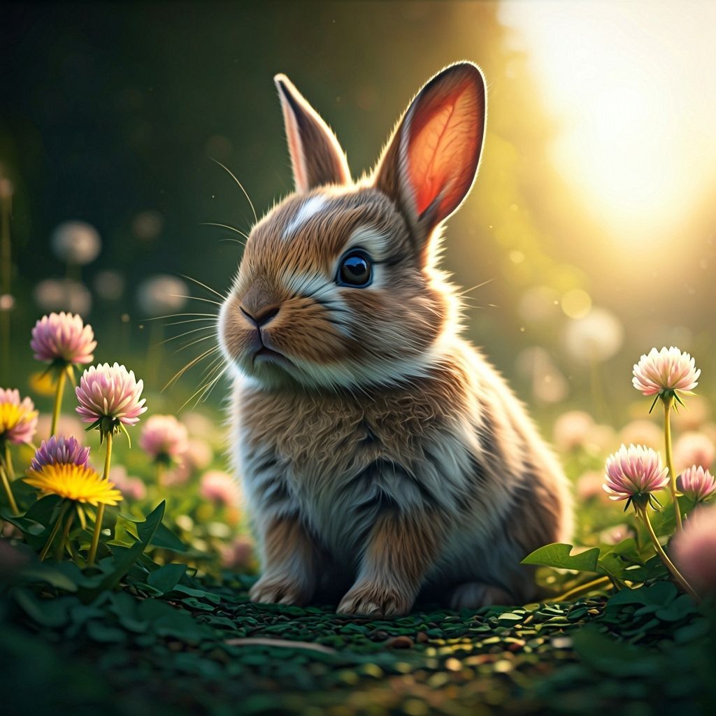 Baby Rabbit in Golden Hour Clover Field