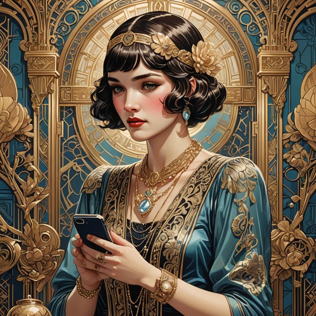 Art Deco Flapper Girl Holding iPhone