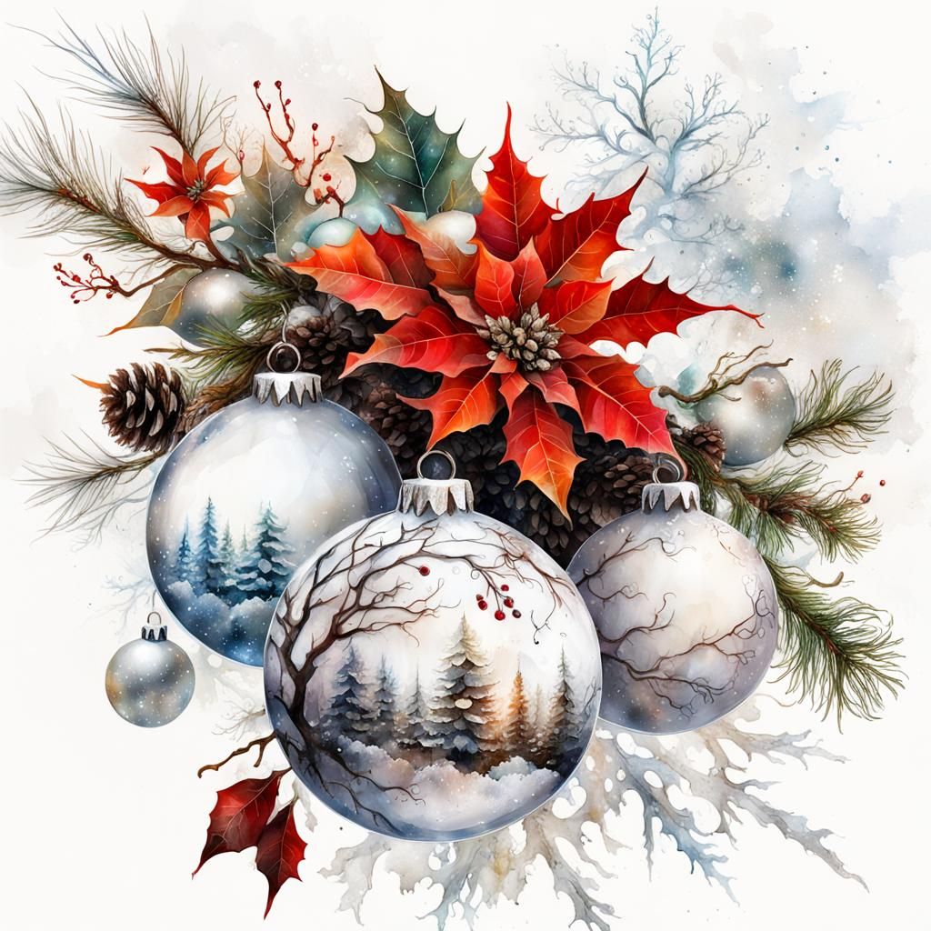 Festive Christmas Balls in Digital Watercolor Style