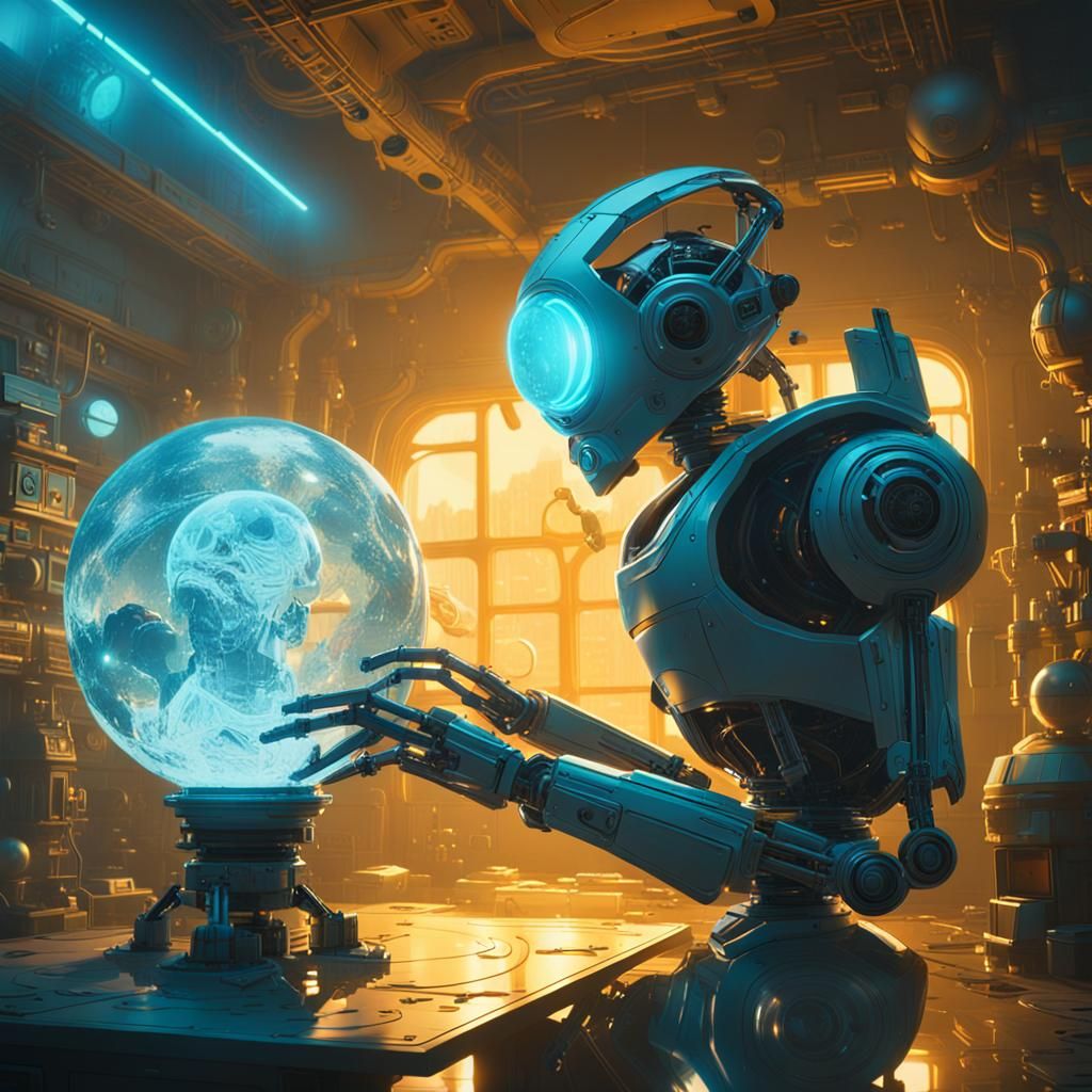 Futuristic Robot Creates Ethereal Sphere: Digital Art
