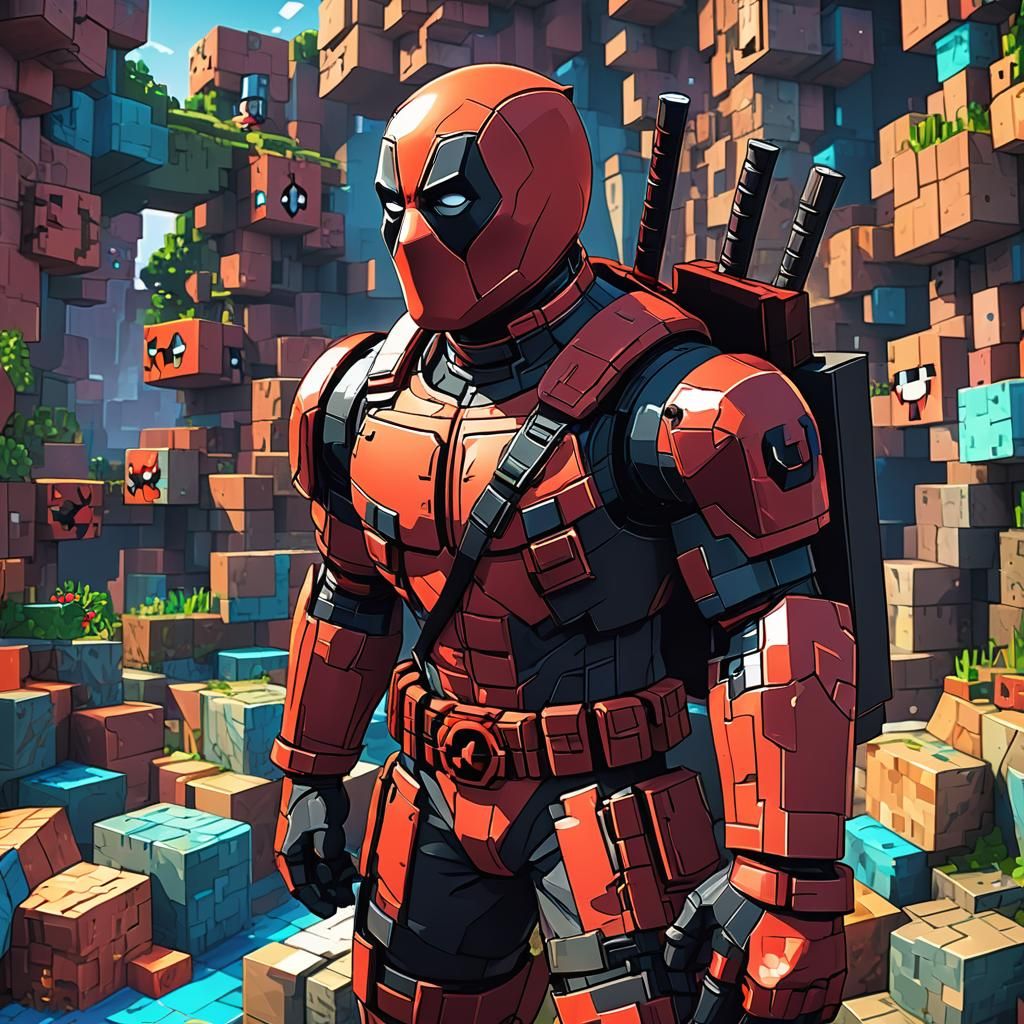 Deadpool in Minecraft: Cel-Shaded Anime Style