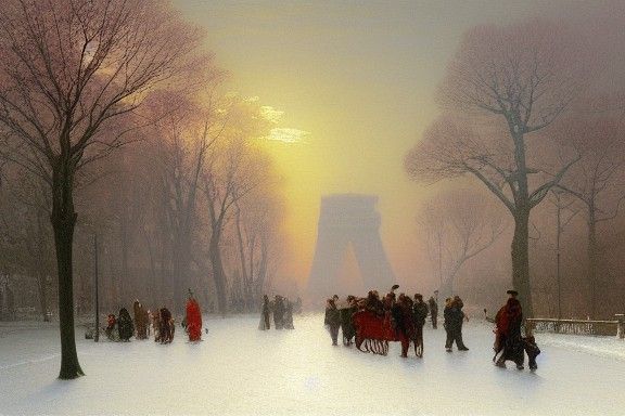 Paris Snowy Morning: Romanticism-Inspired Oil Painting