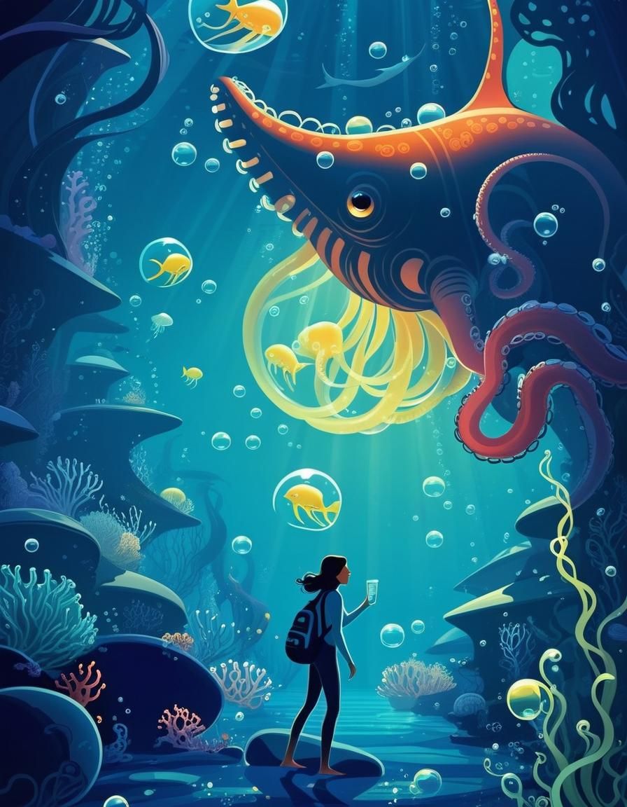 Surreal Deep Sea Monsters in Cel-Shaded Style