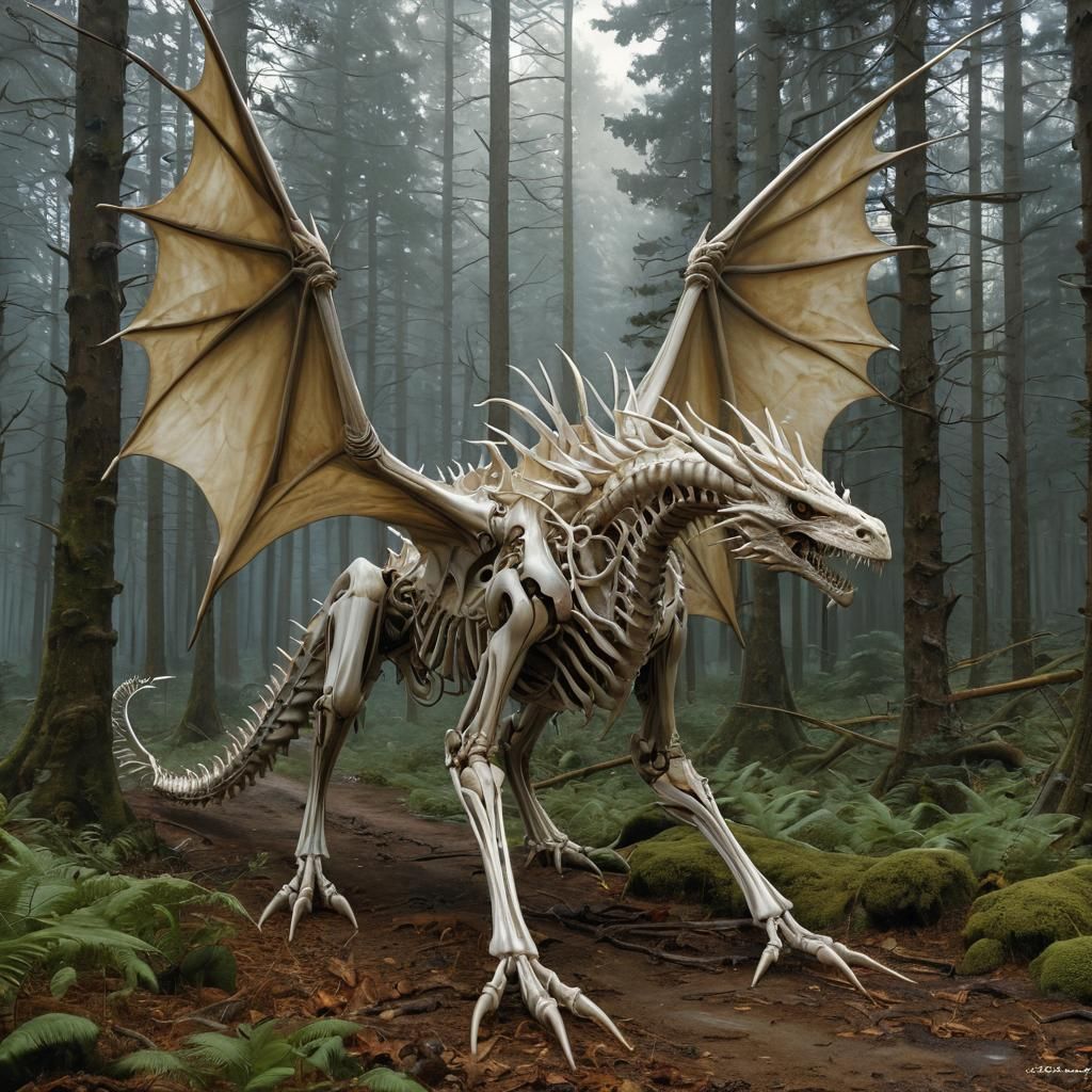 Strandbeest pvc pipe skeleton of a canvas winged dragon in a forest