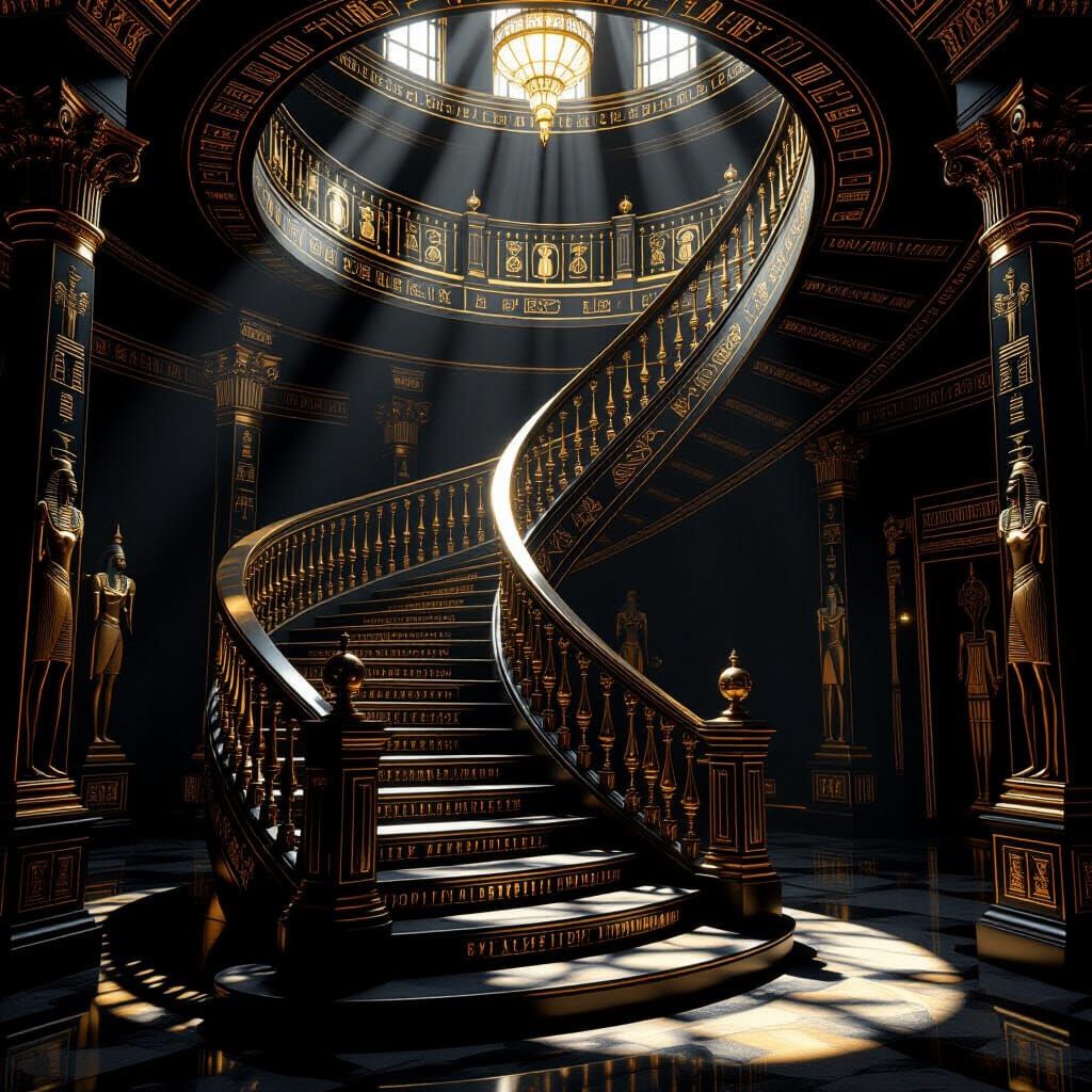 Mysterious Egyptian Stairwell in Ethereal Glow