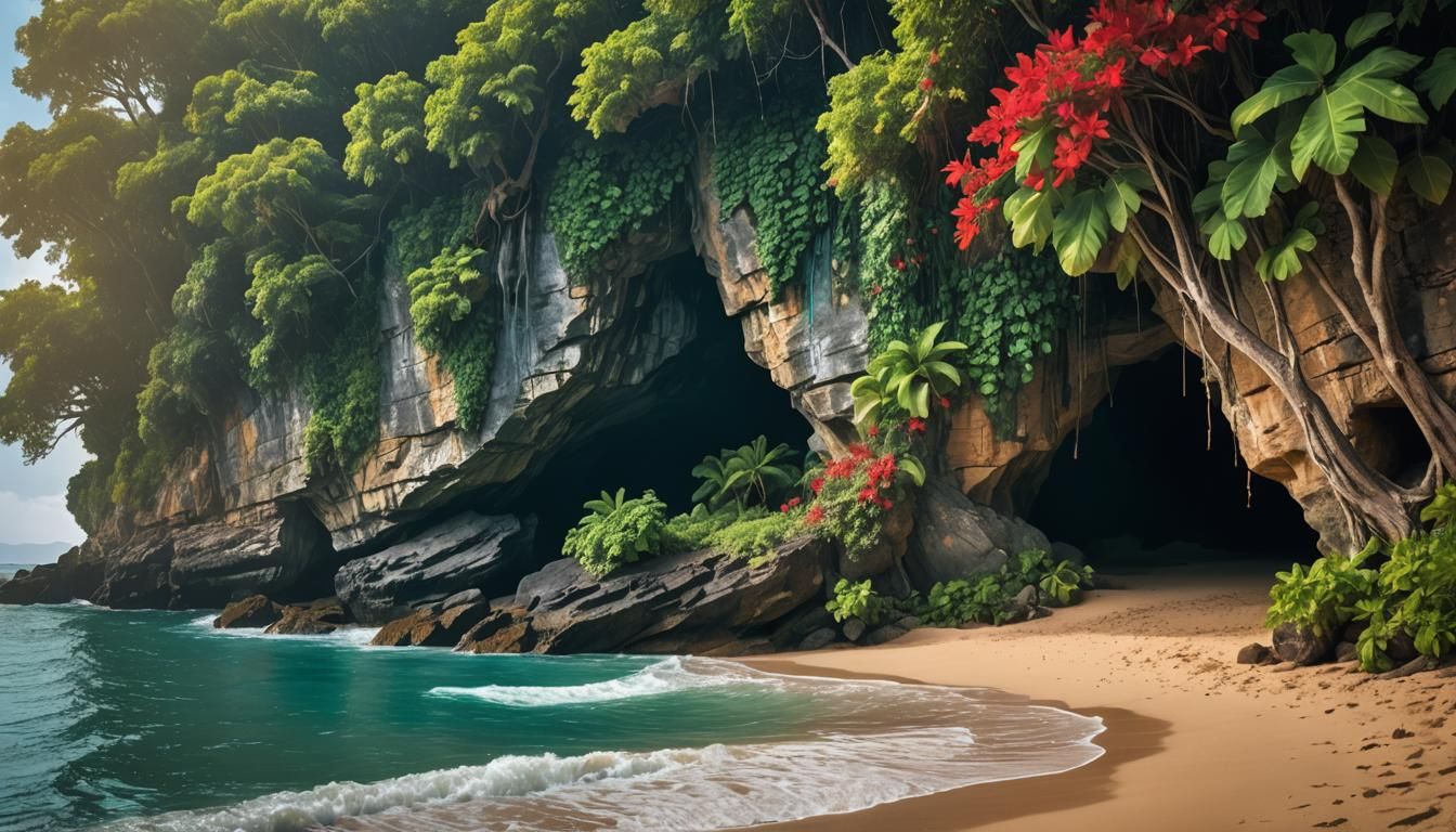 Mystical Cave Entrance with Ethereal Lighting