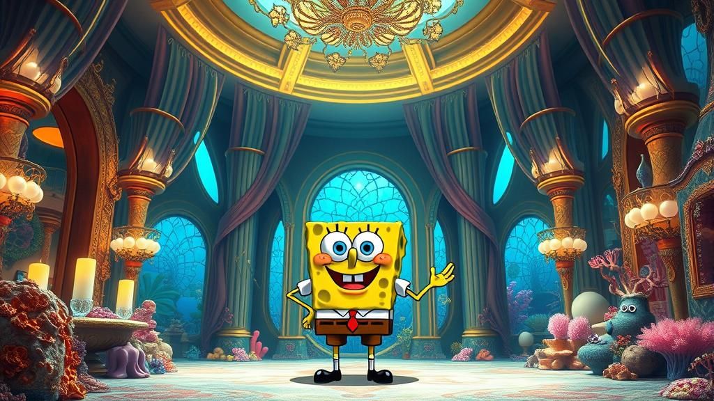 SpongeBob in Opulent Underwater Palace, Dreamlike Style