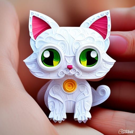 Chibi Cat Paper Fold Sculpture in Digital Illustration