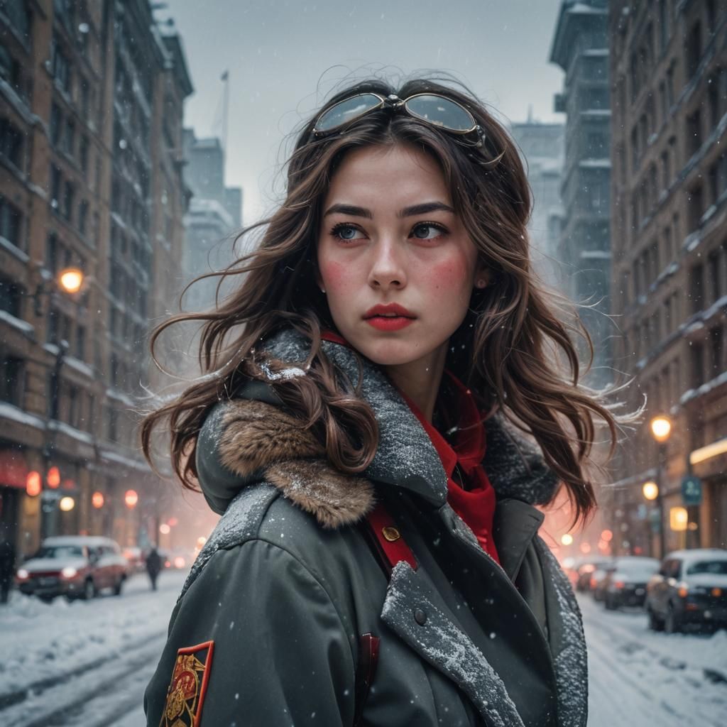 Soviet Anime Woman in Moscow: Cel-Shaded Portrait