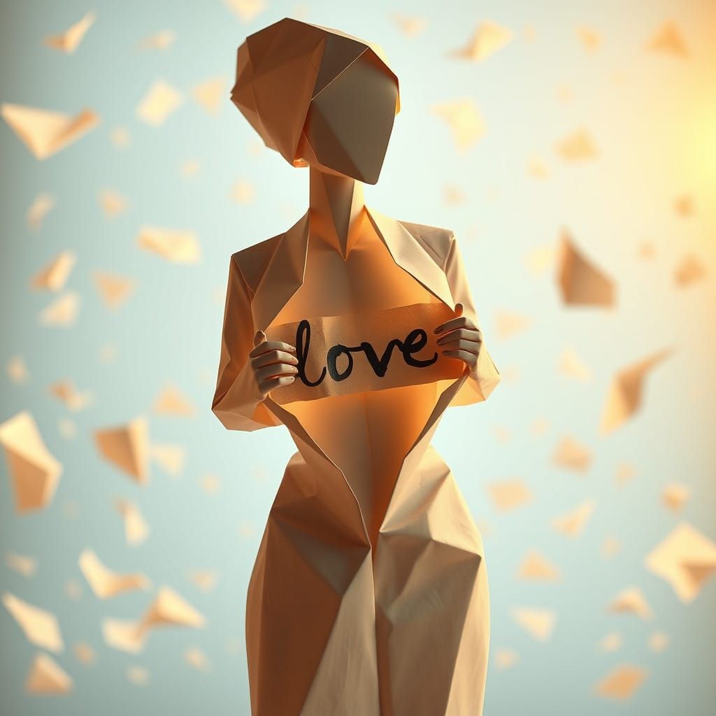 Paper Cut Heart in Origami Style