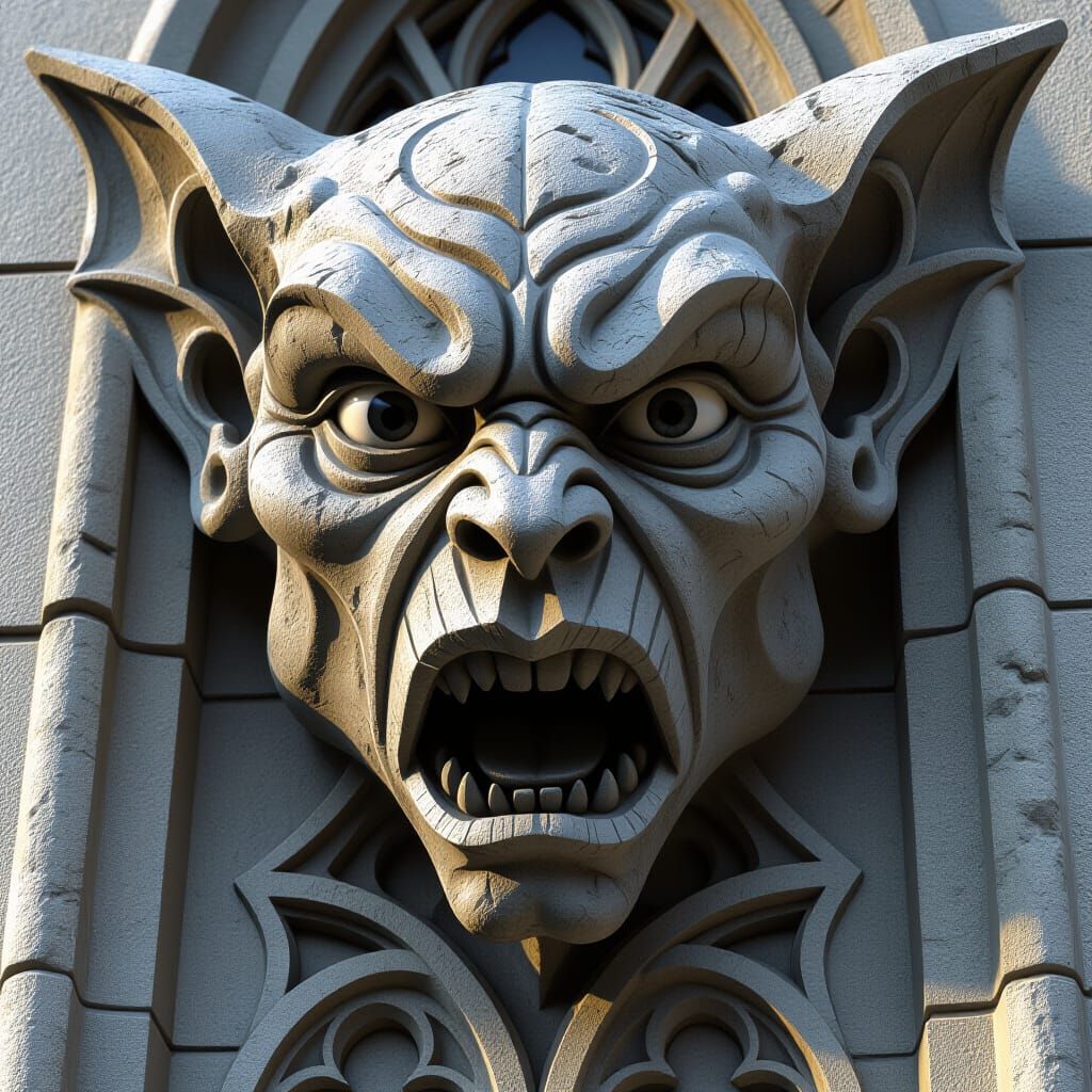 Surprised Gargoyle Face in Gothic Style