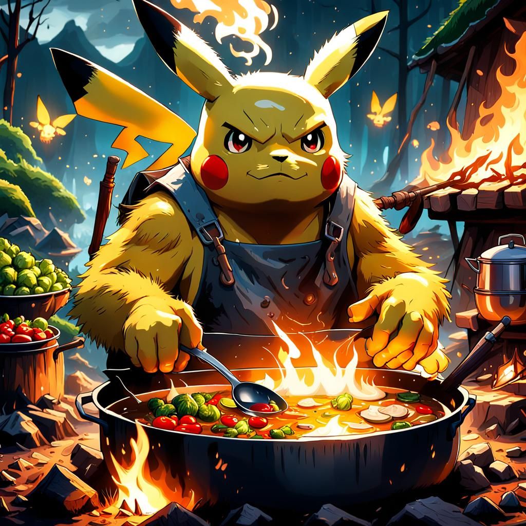 dad bod pikachu cooking soup