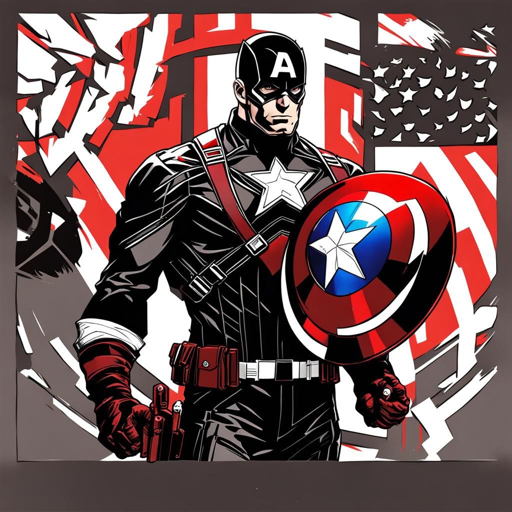 Captain America in Black and Red Anime Style