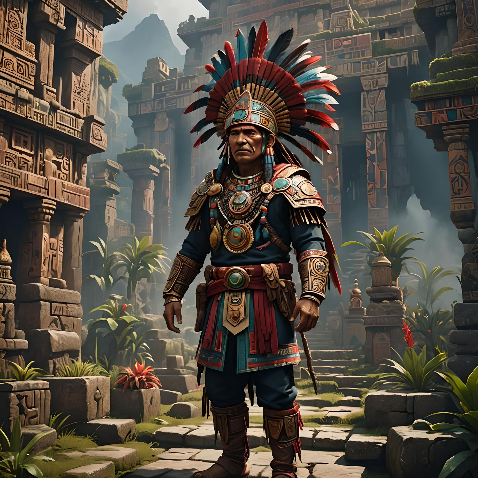 Inca Chief with Modern Outfit in Matte Painting Style