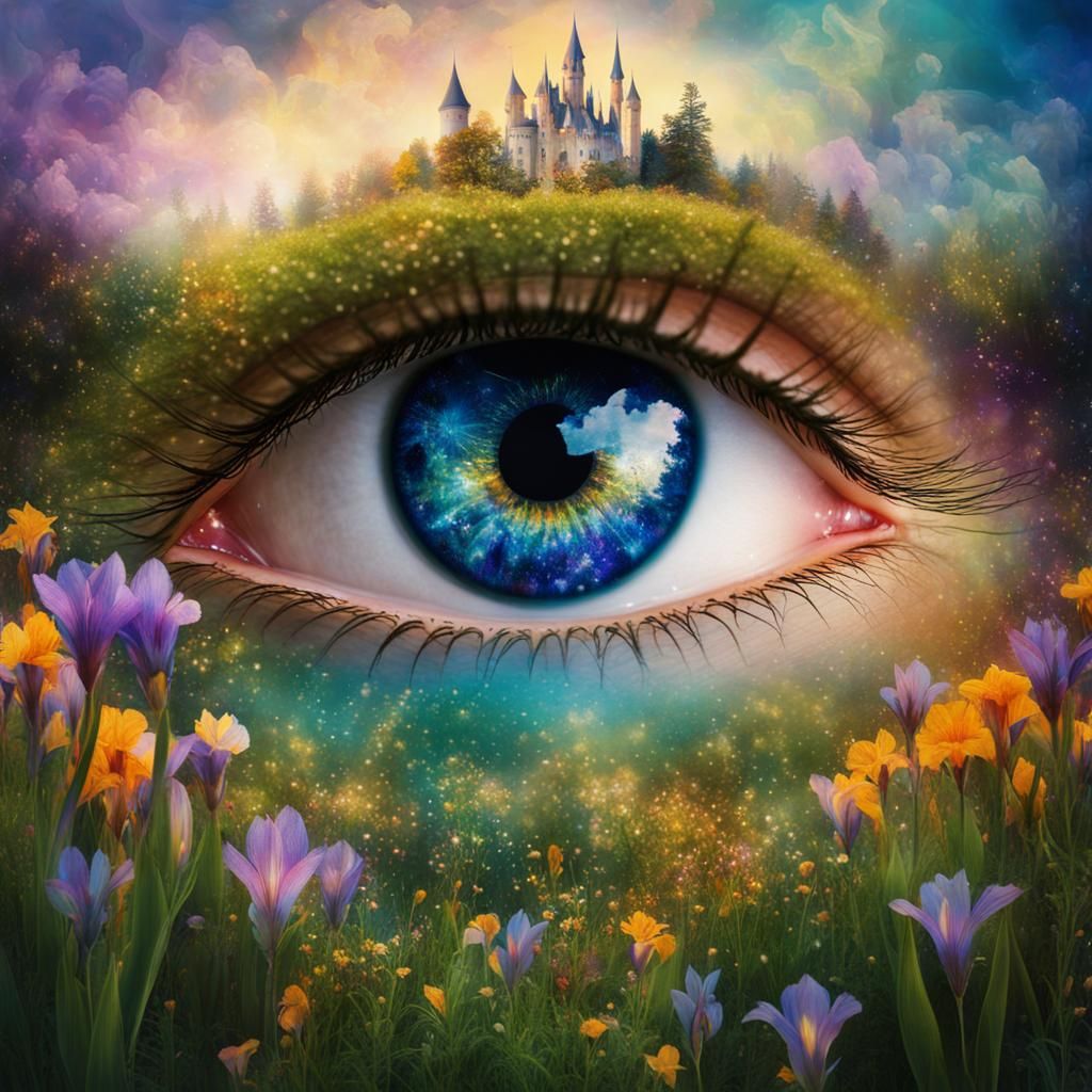 Magical Fairyland Flower Field in Watercolour Style