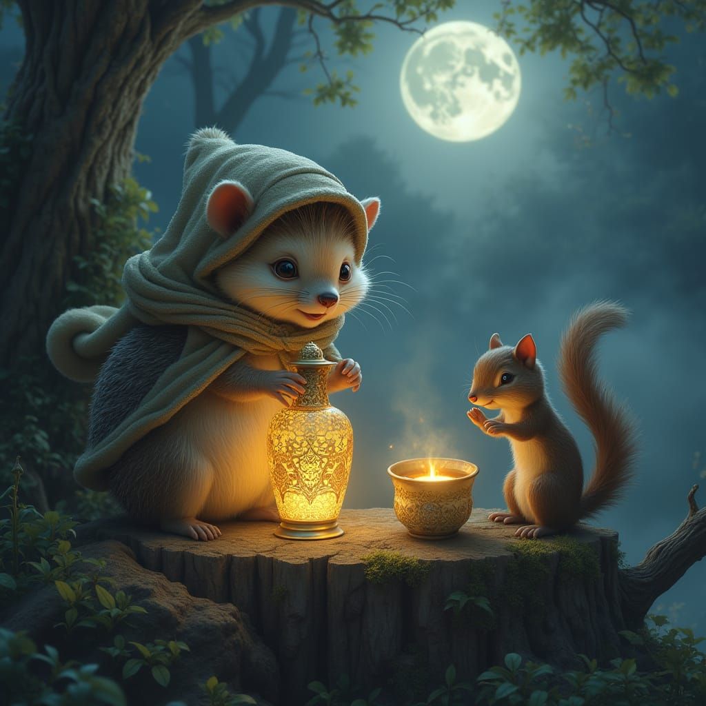 Hazel's Enchanted Tea in Moonlit Forest