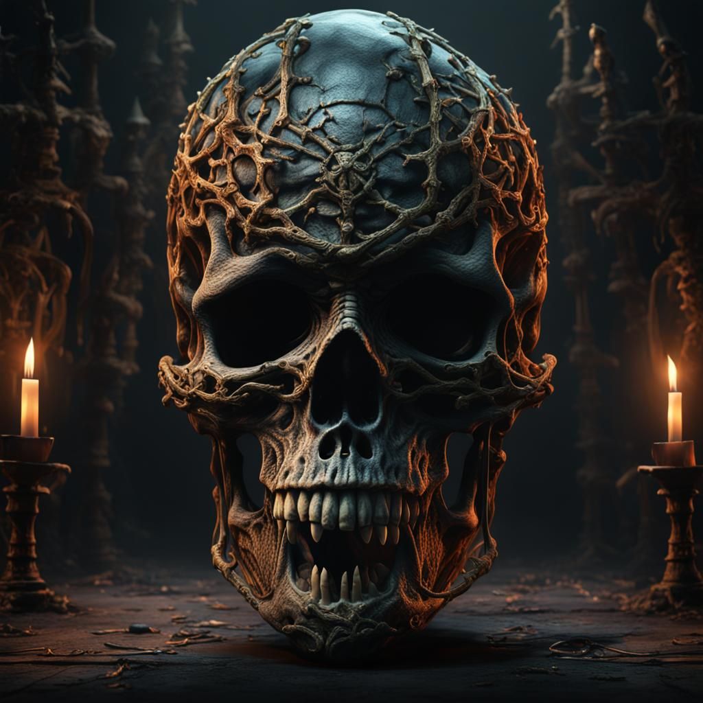 Detailed Skeleton Head on Black Background