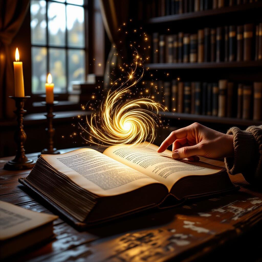 Glowing Book Portal in Dutch Golden Age Style