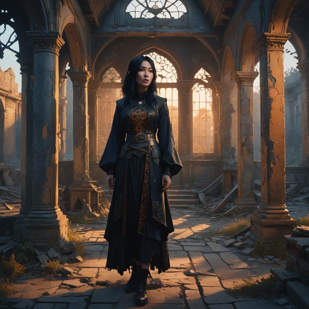 Gothic Asian Woman in Abandoned Rectory Concept Art