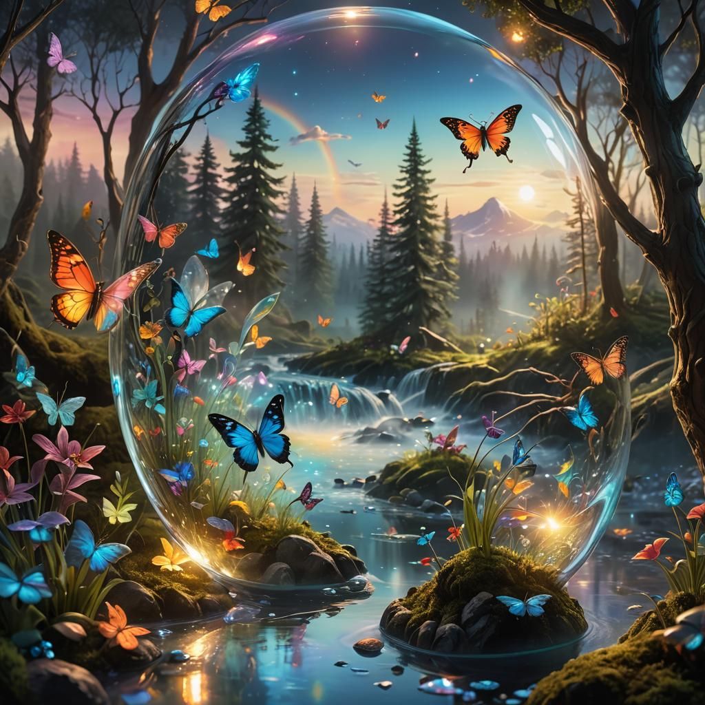 Fairy-Tale Forest in Crystal Glass: Hyper-Realistic Macro