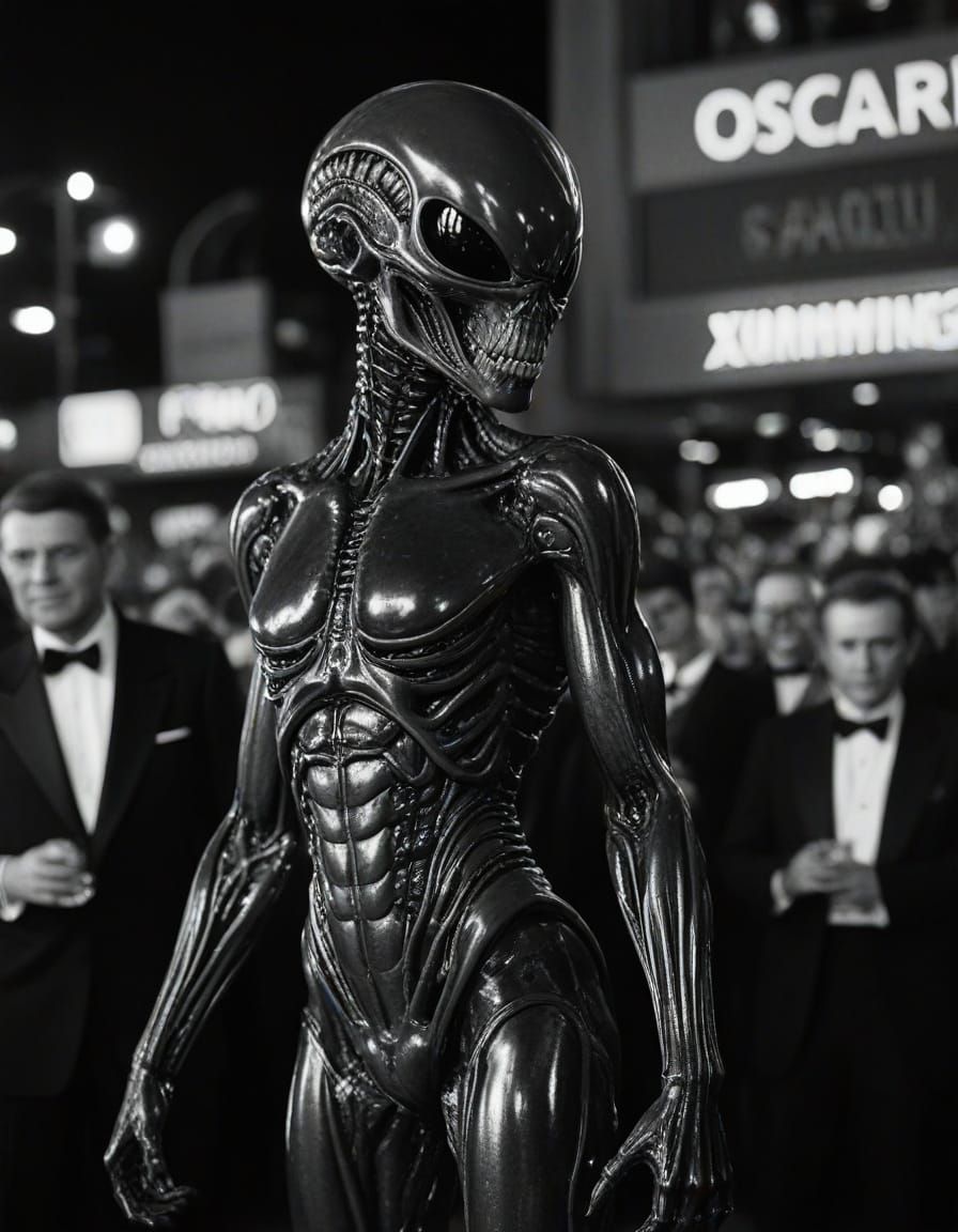 Glamorous Xenomorph Starwalks Red Carpet in Neon City