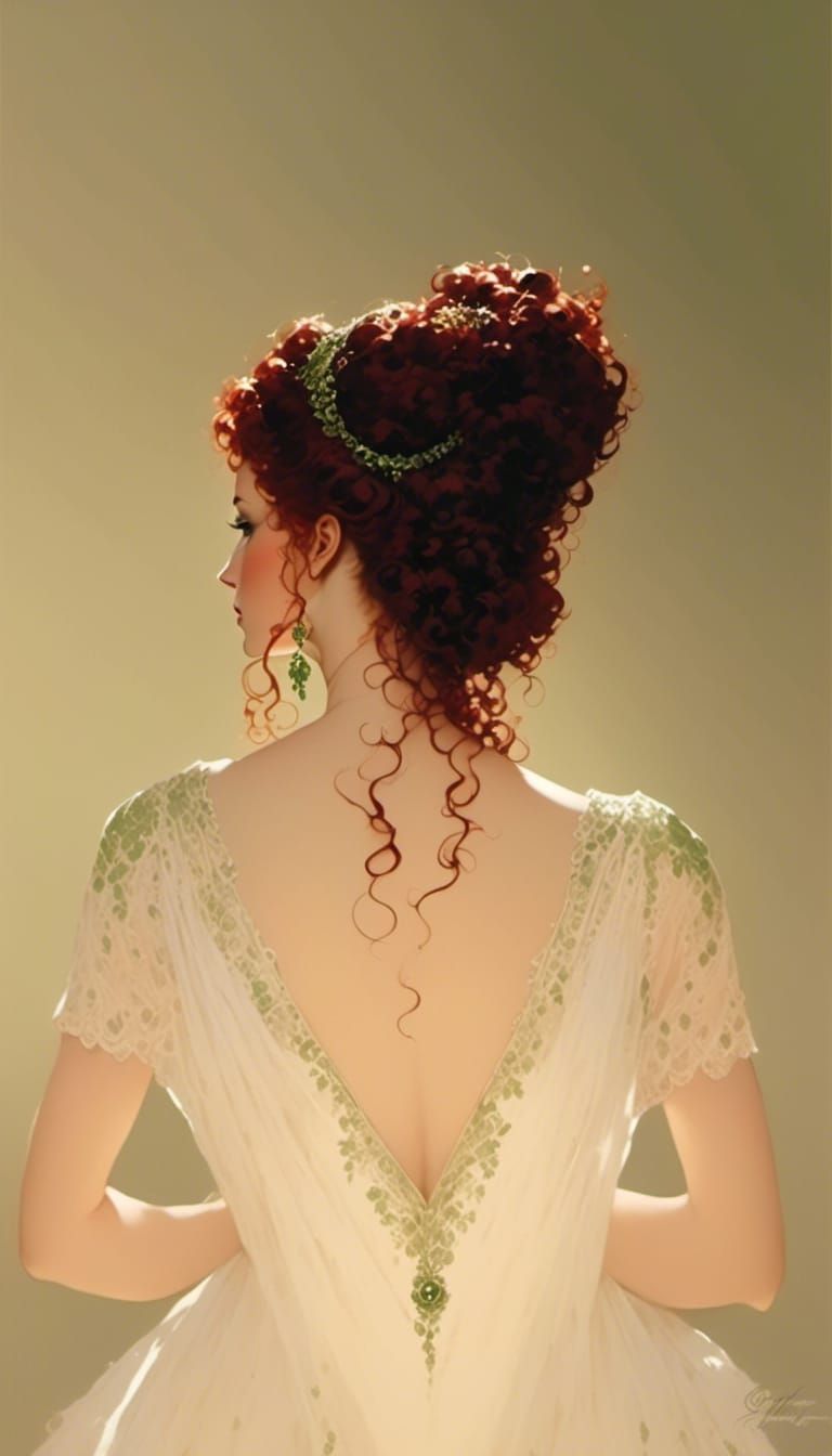 Red-Haired Goddess in Vivid Green Dress