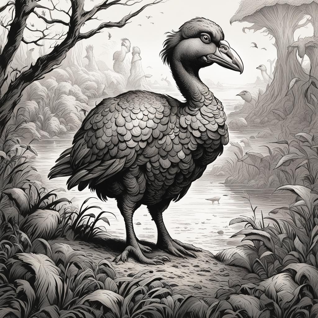 Dodo Drawing in Tenniel Style: Comic Book Art