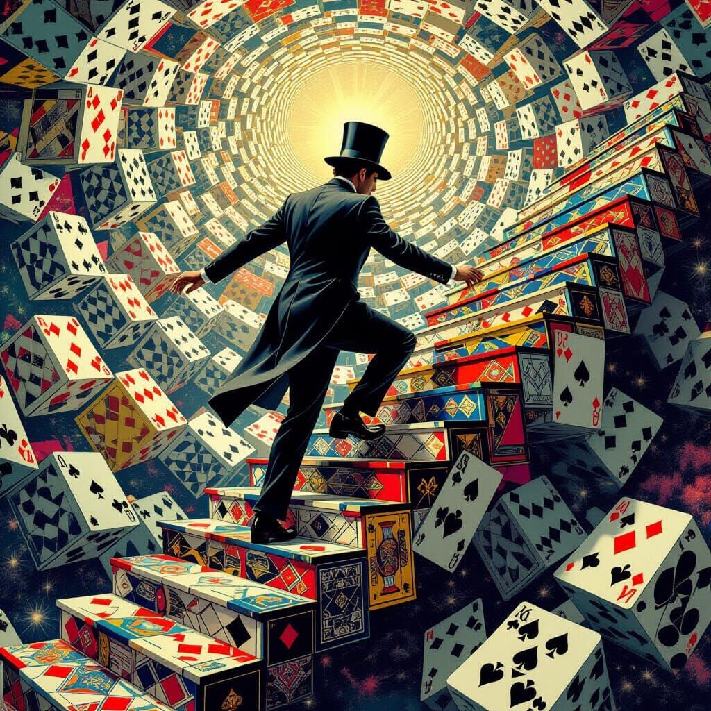 Cosmic Traveler Ascends Surreal Staircase in Polychromatic S...