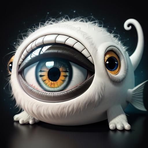 Surreal Chibi Mouse Creature with Giant Fish Lips