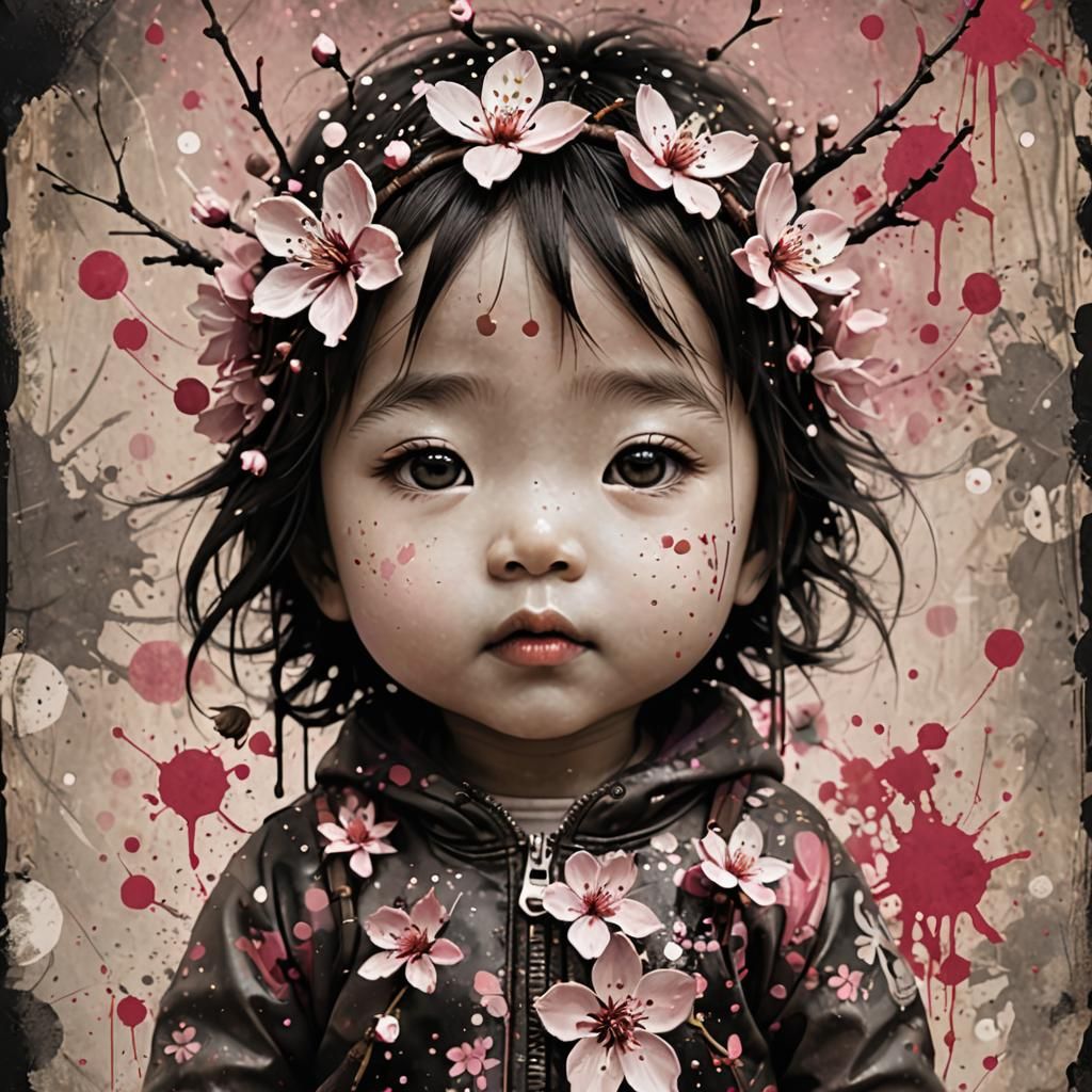 Cherry Blossom Chibi Baby's Nose in Psychedelic Style