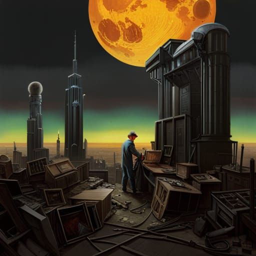 Surreal Post-Apocalyptic Wasteland at Night