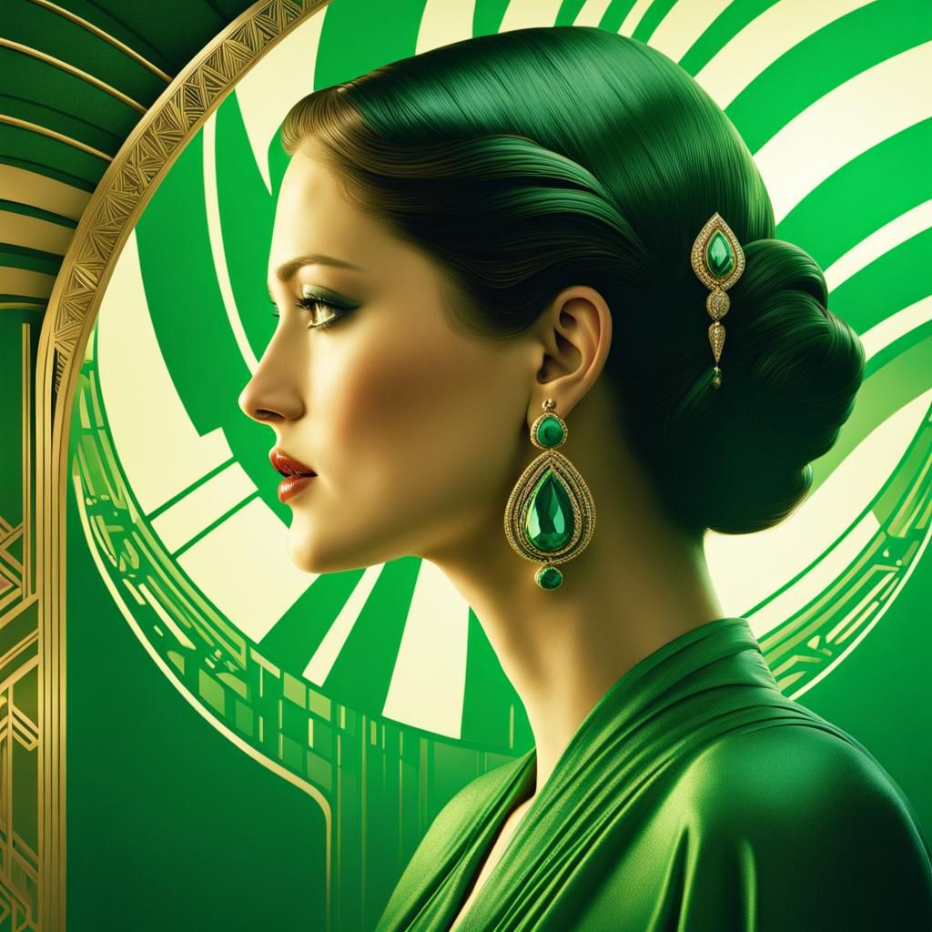 Art Deco Portrait of a Woman in Green