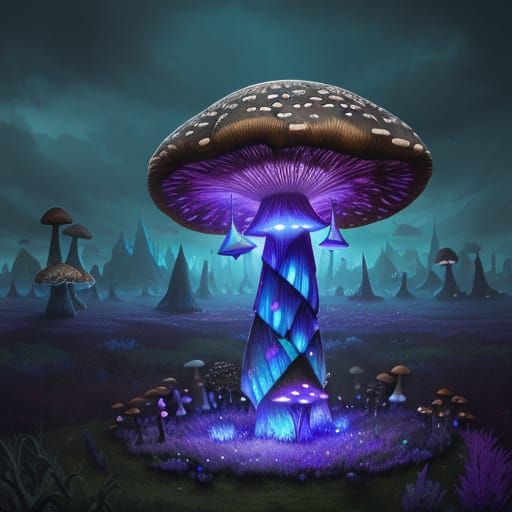 "A single Magic mushroom decorated in a field of other mushr...