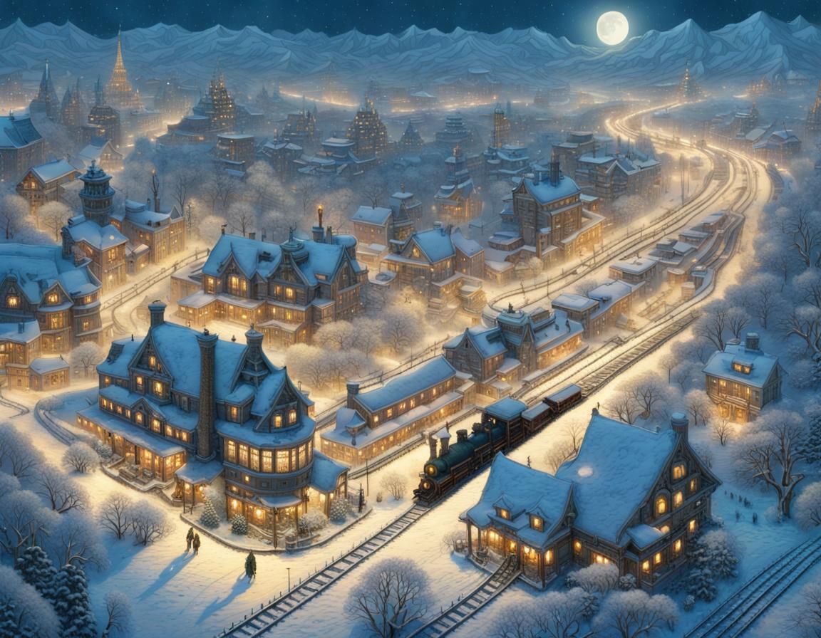 Aerial View of Steampunk Winter Wonderland