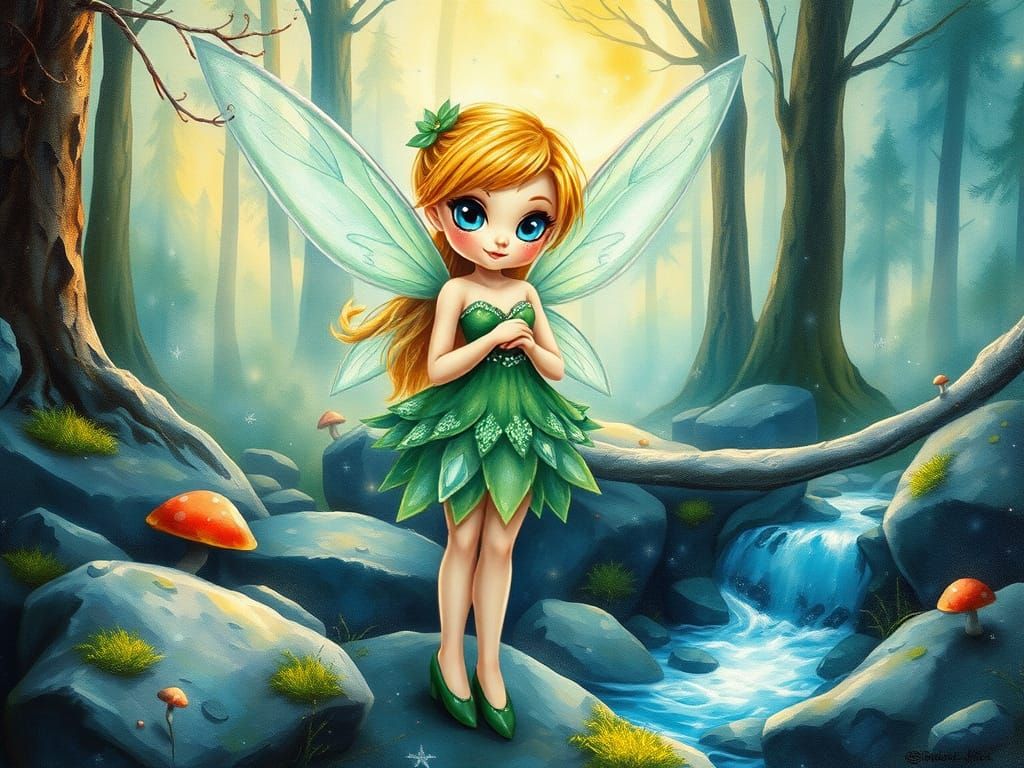 Ethereal Cosmic Fairy in Moonlit Forest: Impasto Watercolor