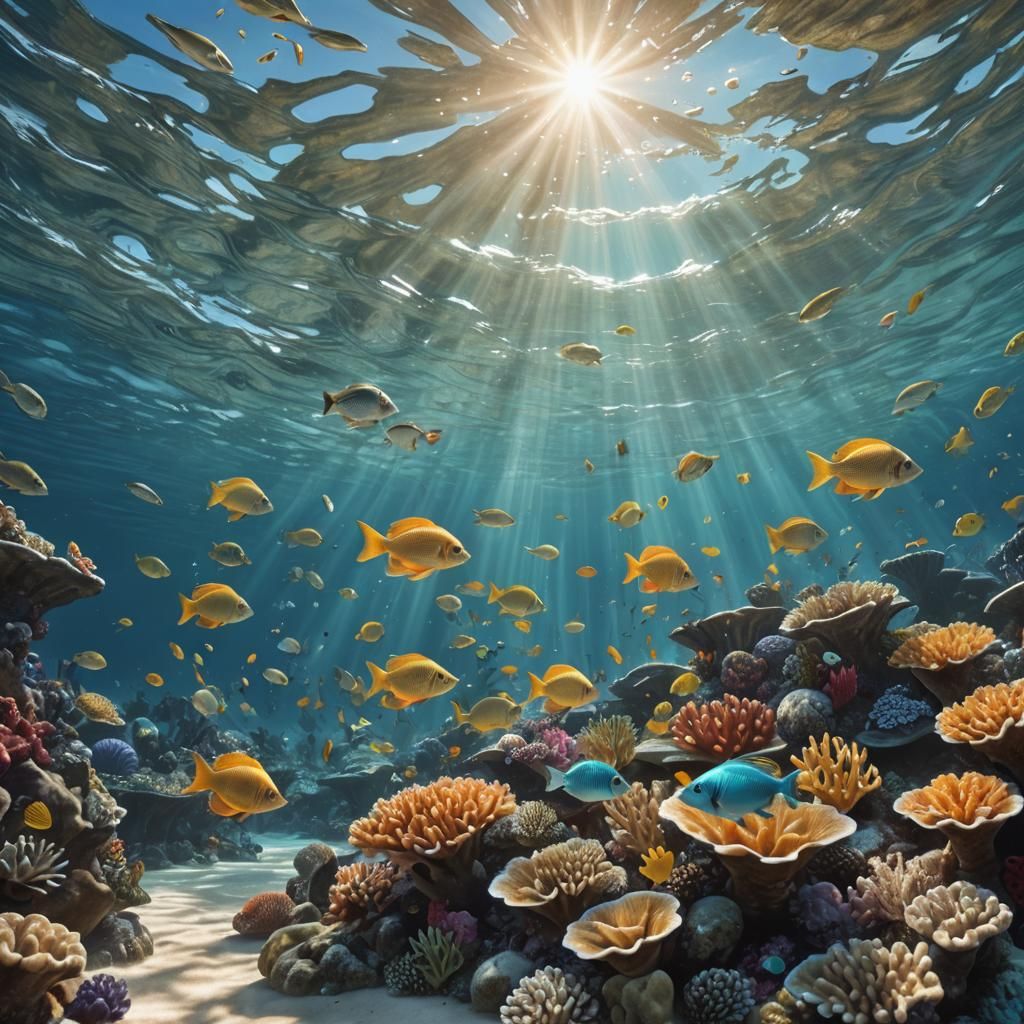Shoal of Fish Swimming in Coral Reef
