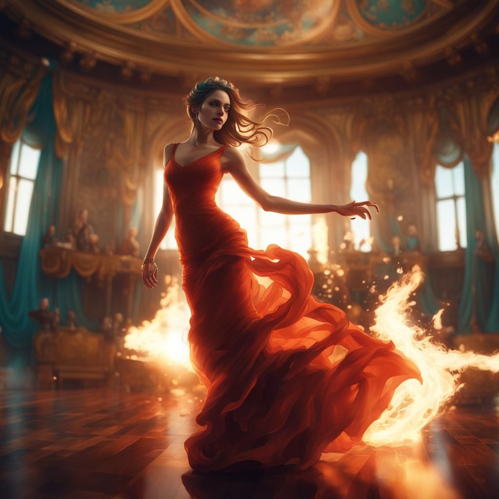 Ballroom Dancer Ablaze: Dynamic Digital Concept Art