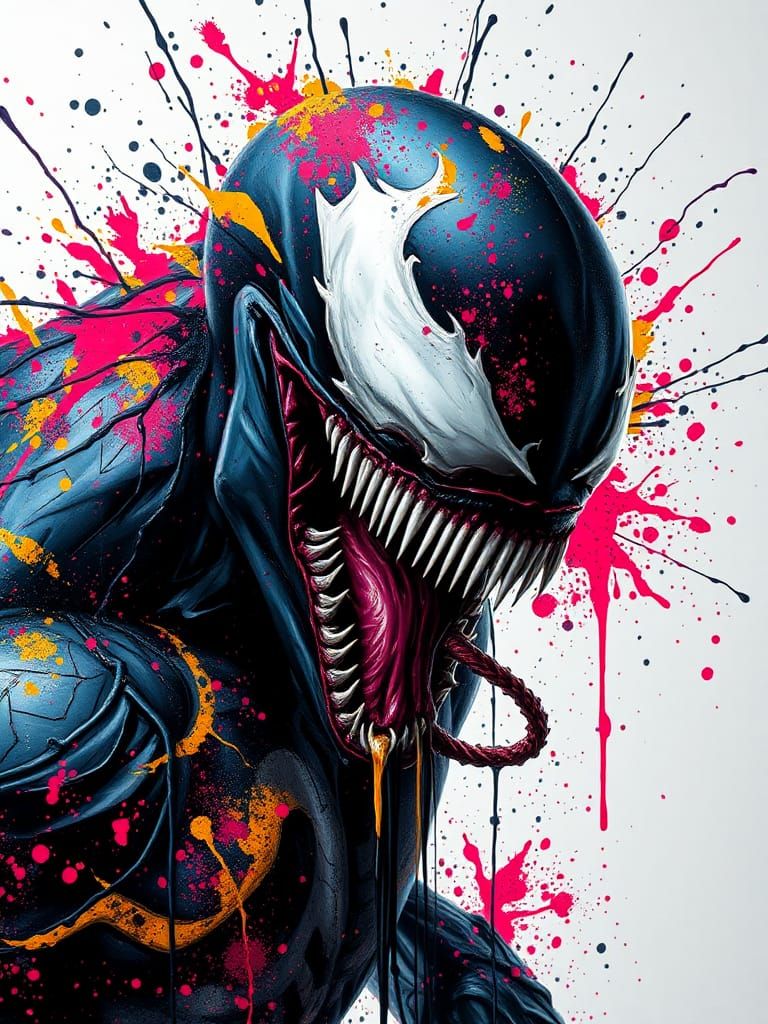 Venom Emerges from Ink Splatter in Digital Art
