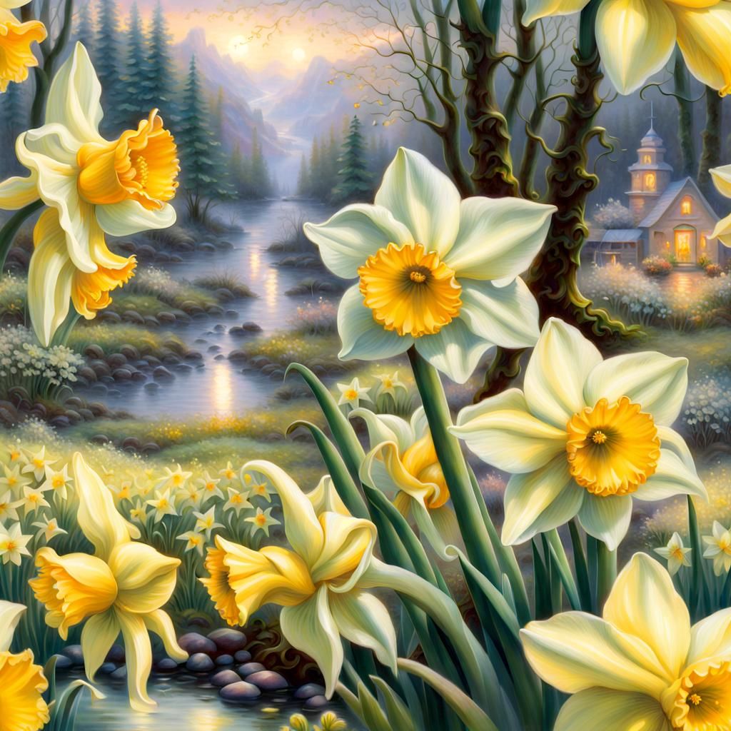 Daffodils Floral Centerpiece in Ethereal Fantasy Style