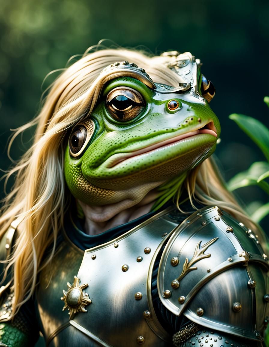 Green Frog in Shining Armor: Hyperrealistic HDR Image