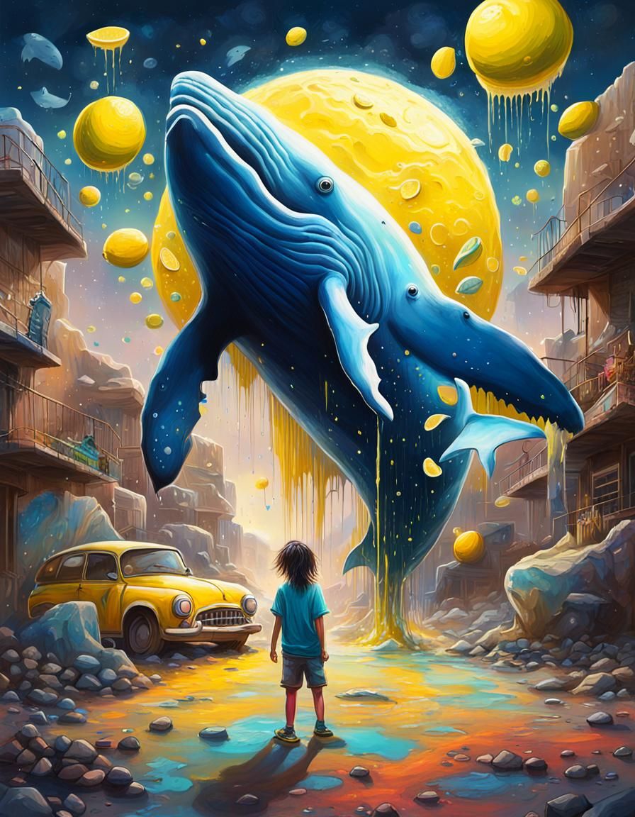 Colorful Desert Whale Graffiti Art with Children