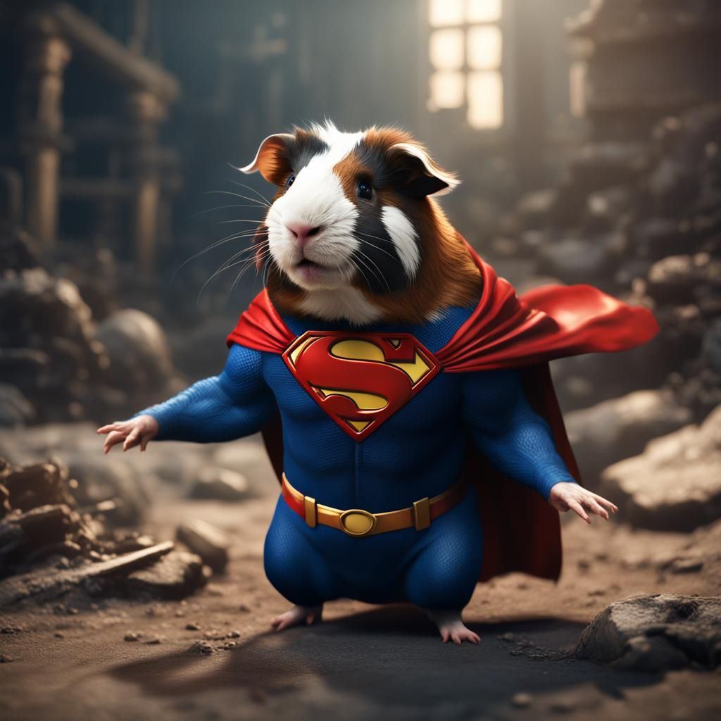 Guinea Pig as Superman: Detailed Fantasy Art