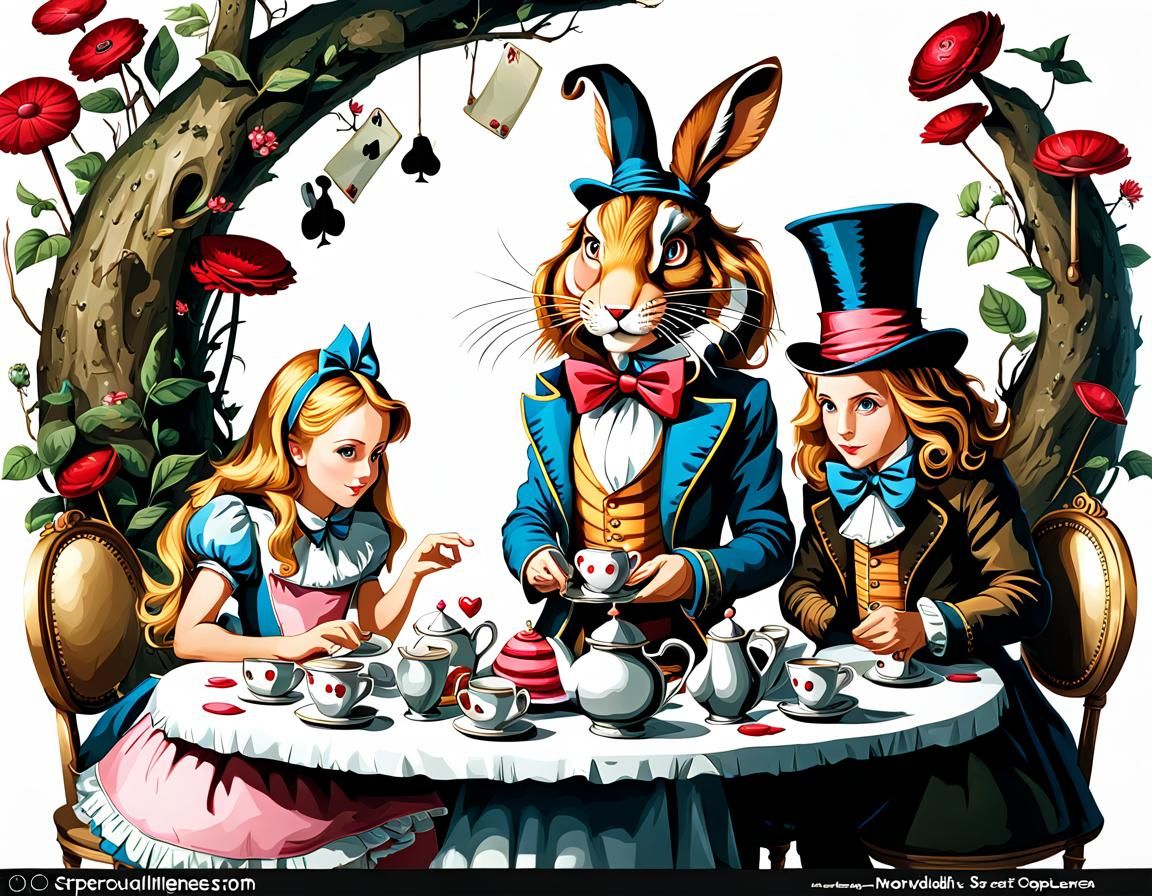 Alice in Wonderland Theme Clip Art on White