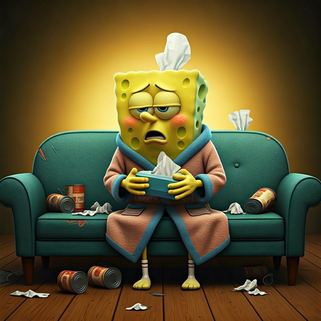 SpongeBob Sick at Home: 3D Digital Art