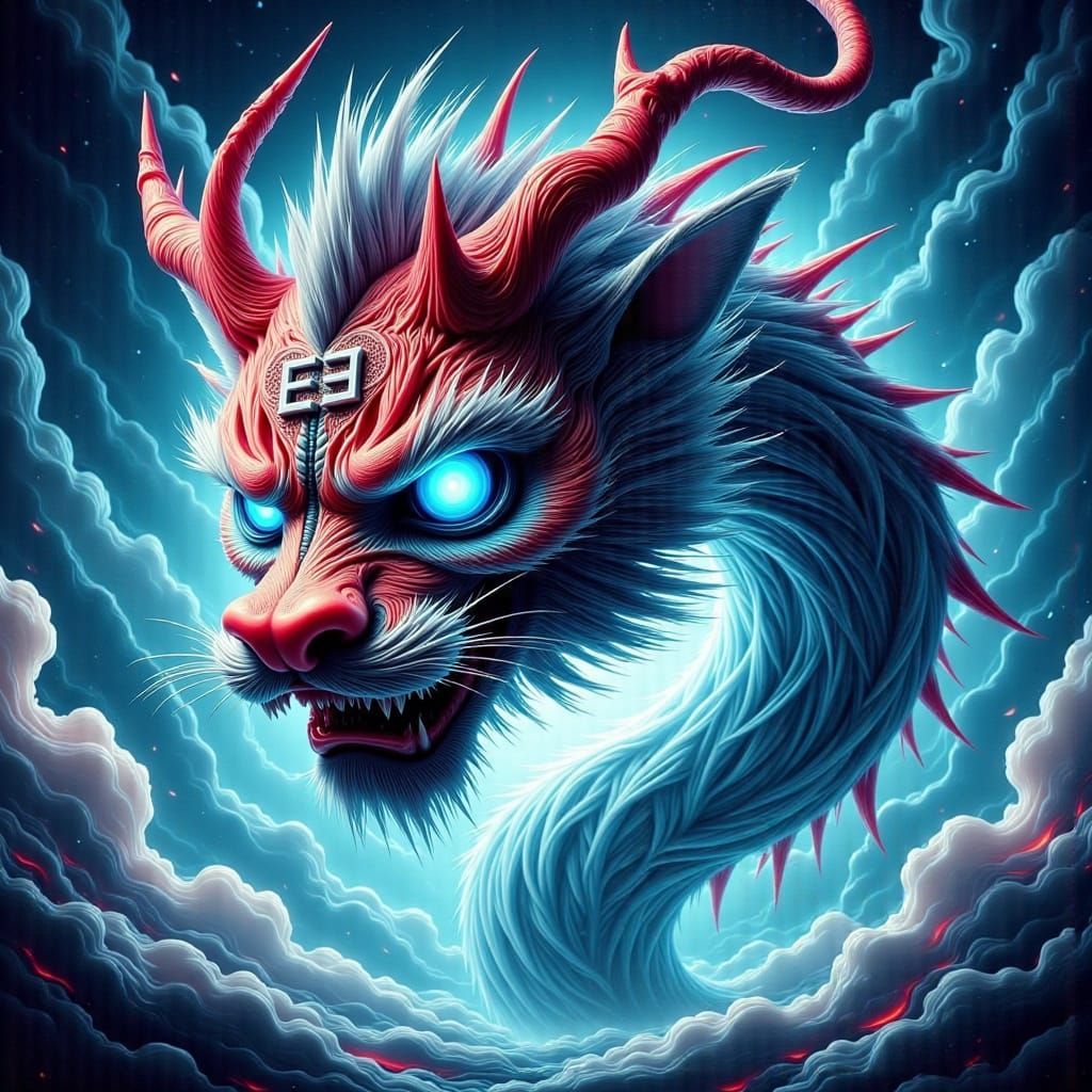 Eastern Storm Monster with Kanji Name in a Hayao Miyazaki St...