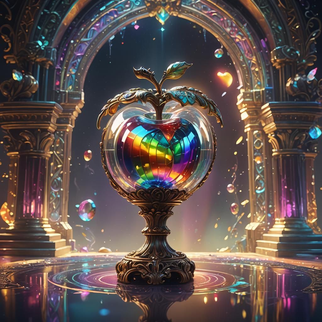 Rainbow Glass Apple on Bejeweled Pedestal