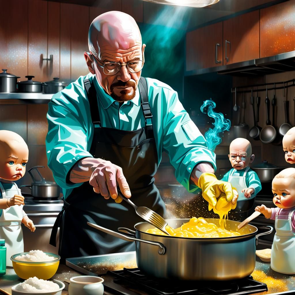 Walter White Cooks Baby Dolls: Hyperrealistic Concept Art